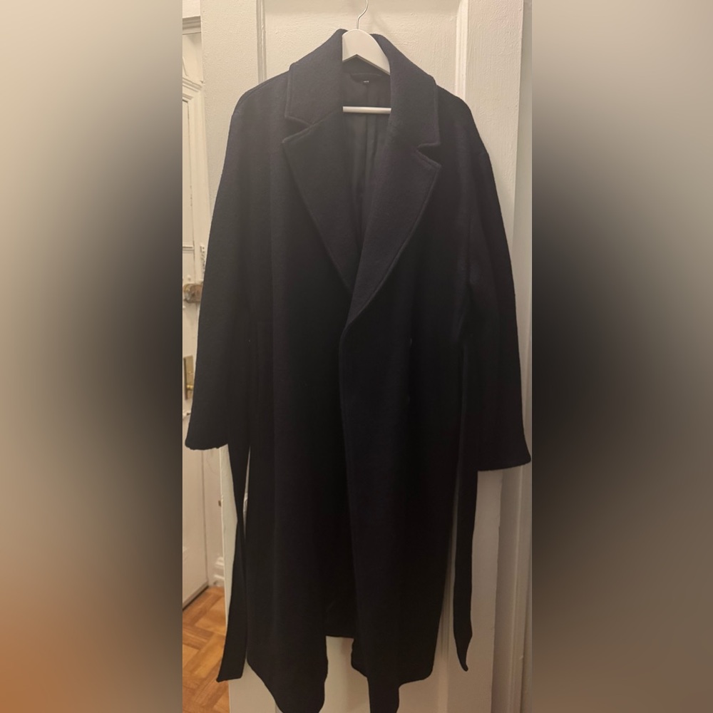 & Other Stories Navy Wrap Belted Pea Coat - Picture 5 of 6